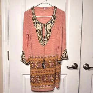 Calypso St Barth Silk Beaded Tunic Top Pink Floral Boho Embroidery XS